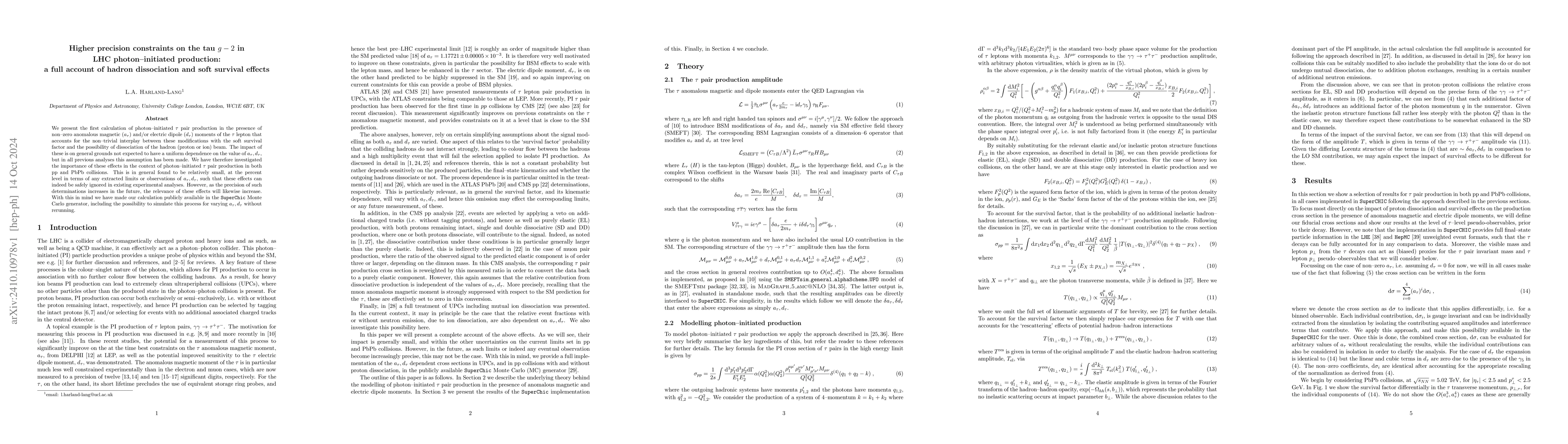 Thumbnail for Higher precision constraints on the tau $g-2$ in LHC photon-initiated
  production: a full account of hadron dissociation and soft survival effects