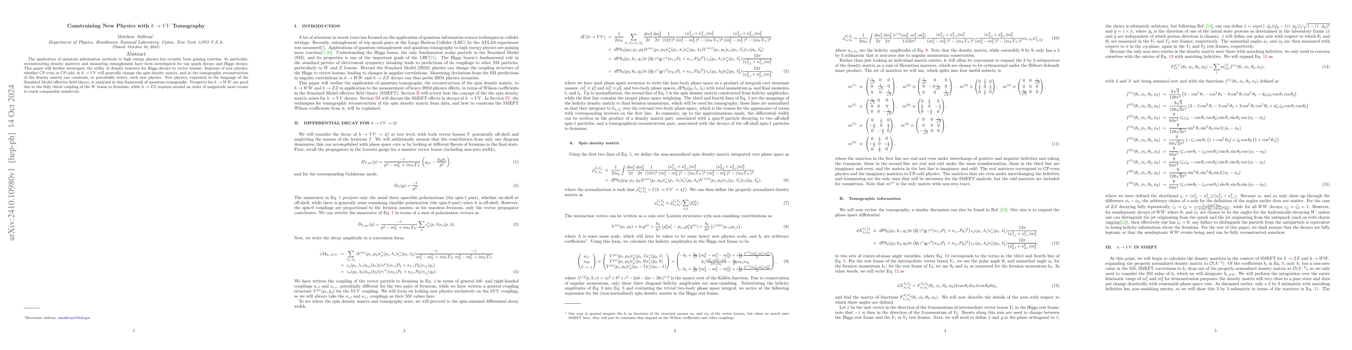 Thumbnail for Constraining New Physics with $h\rightarrow VV$ Tomography