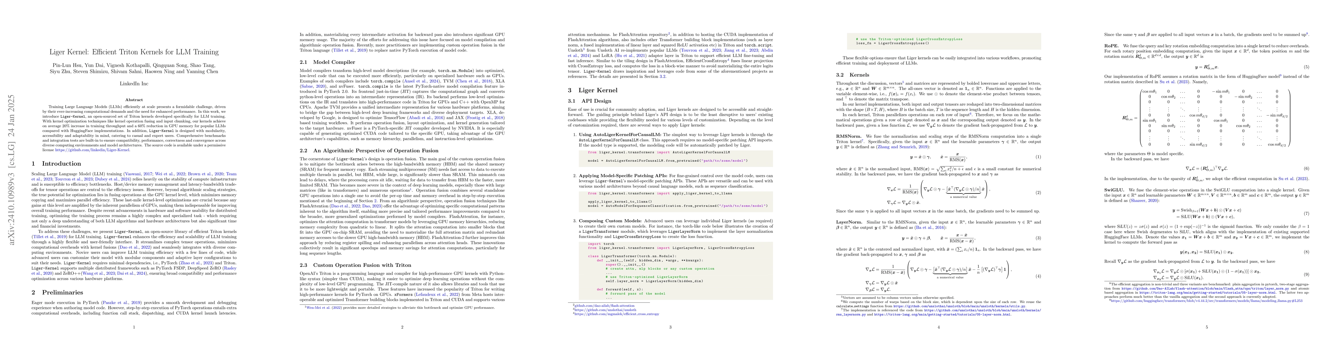 Thumbnail for Liger Kernel: Efficient Triton Kernels for LLM Training