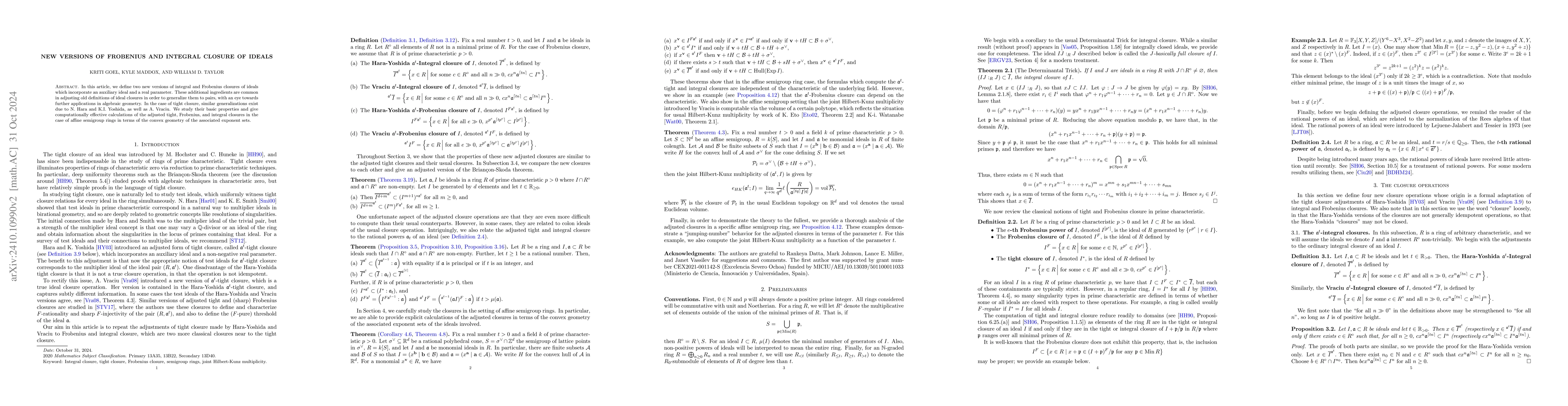 Thumbnail for New versions of Frobenius and integral closure of ideals