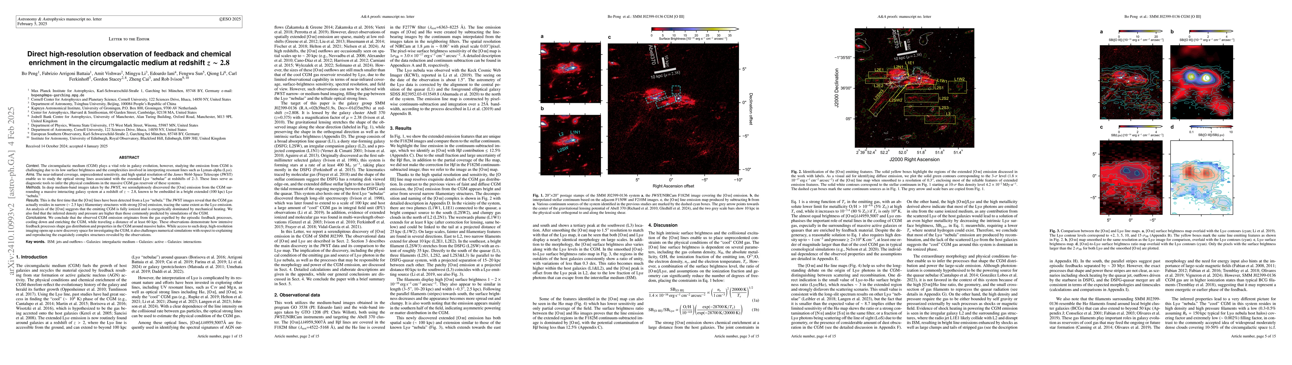 Thumbnail for Direct High-resolution Observation of Feedback and Chemical Enrichment
  in the Circumgalactic Medium at Redshift 2.8
