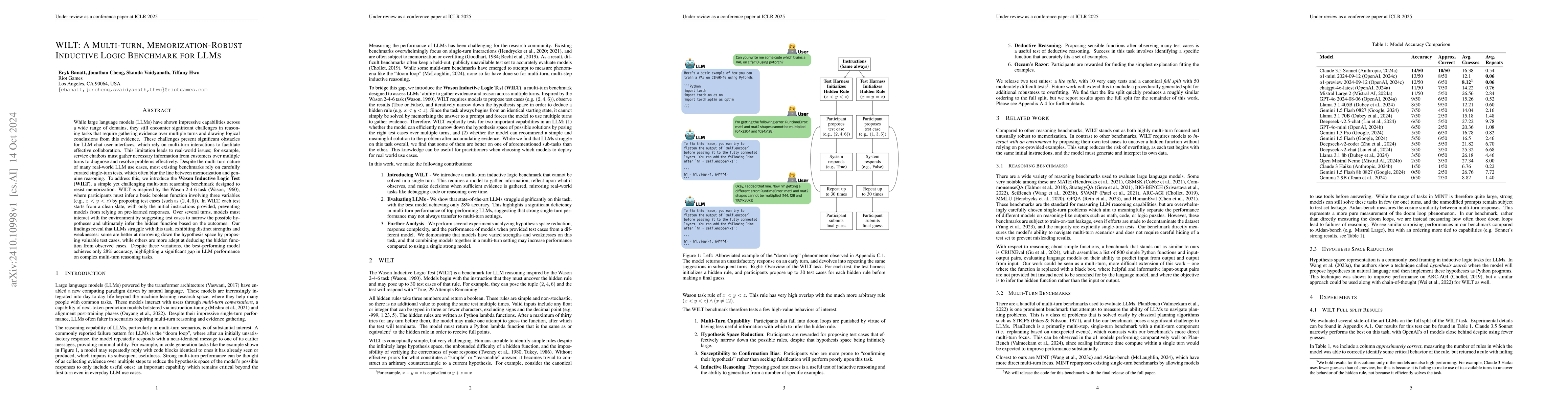 Thumbnail for WILT: A Multi-Turn, Memorization-Robust Inductive Logic Benchmark for
  LLMs