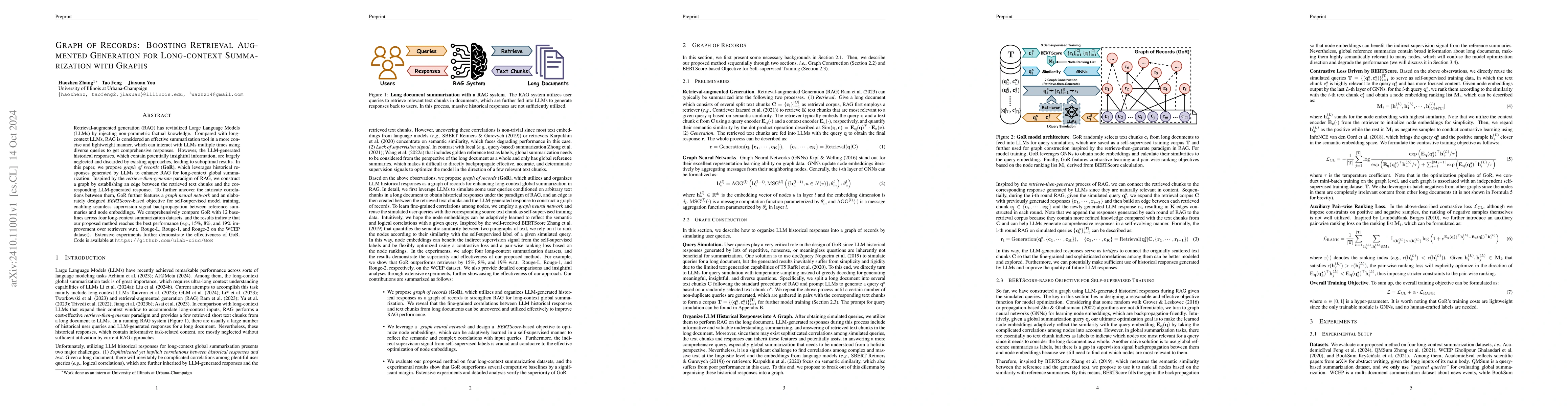 Thumbnail for Graph of Records: Boosting Retrieval Augmented Generation for
  Long-context Summarization with Graphs