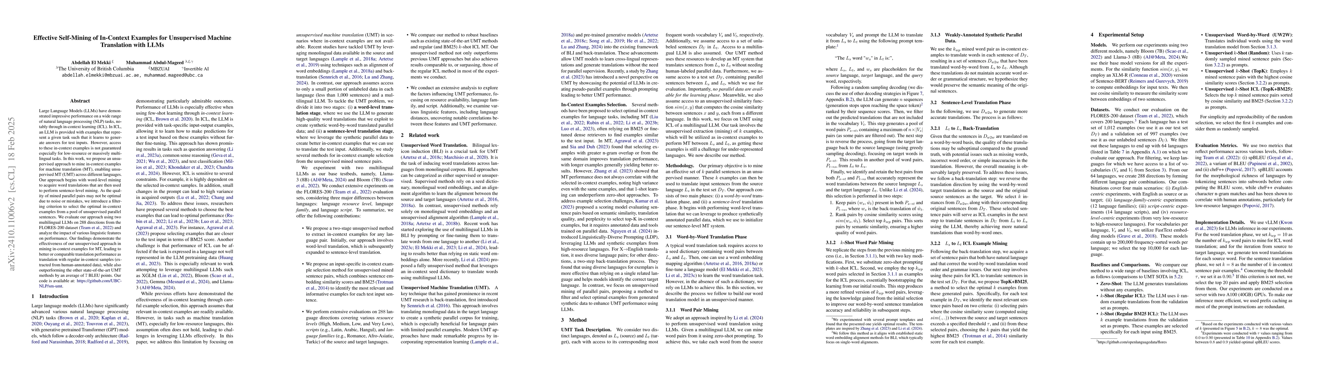 Thumbnail for Effective Self-Mining of In-Context Examples for Unsupervised Machine
  Translation with LLMs