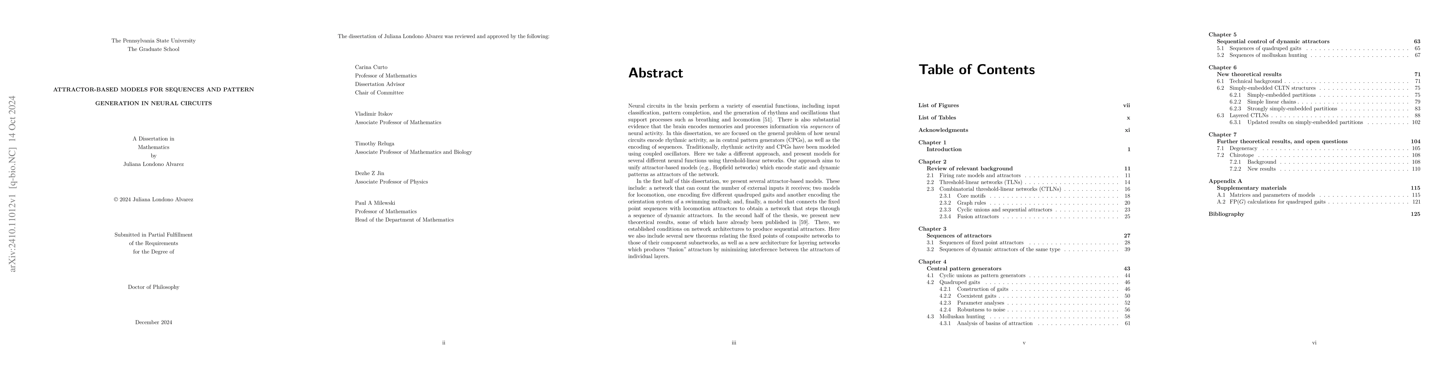 Thumbnail for Attractor-based models for sequences and pattern generation in neural
  circuits