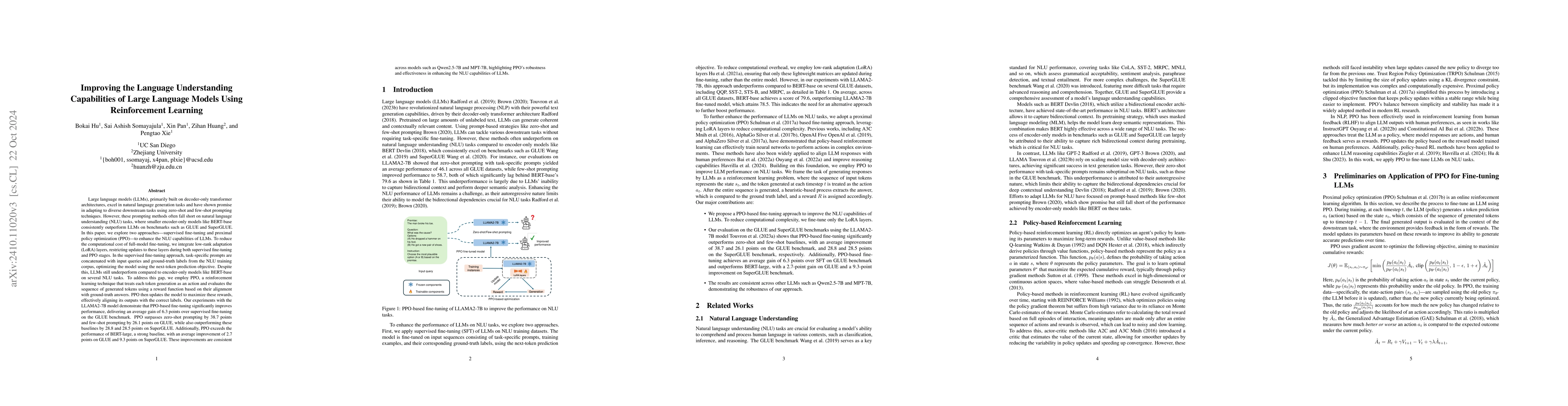 Thumbnail for Improving the Language Understanding Capabilities of Large Language
  Models Using Reinforcement Learning