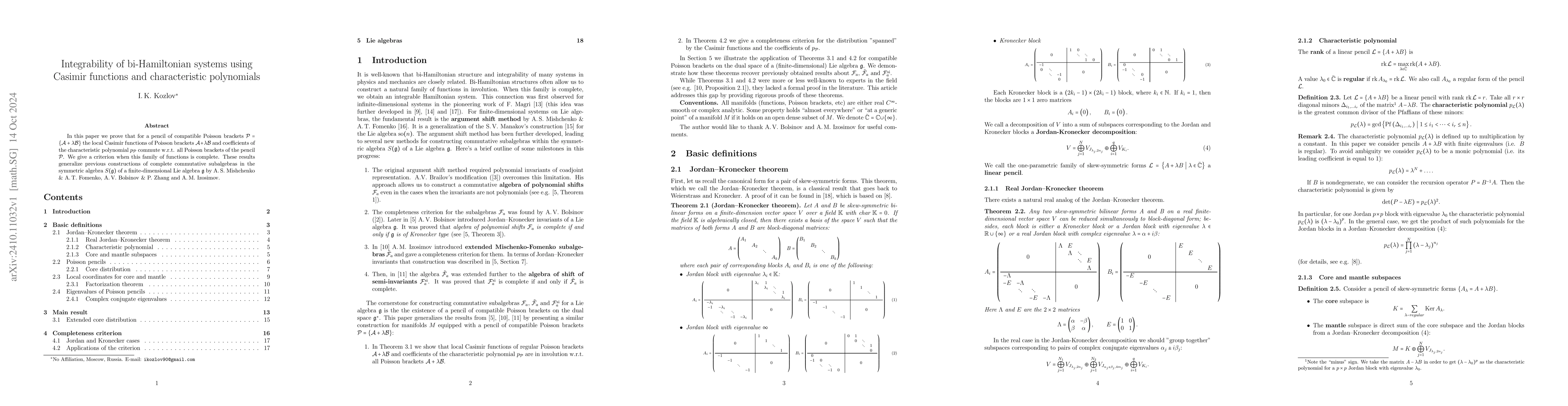 Thumbnail for Integrability of bi-Hamiltonian systems using Casimir functions and
  characteristic polynomials