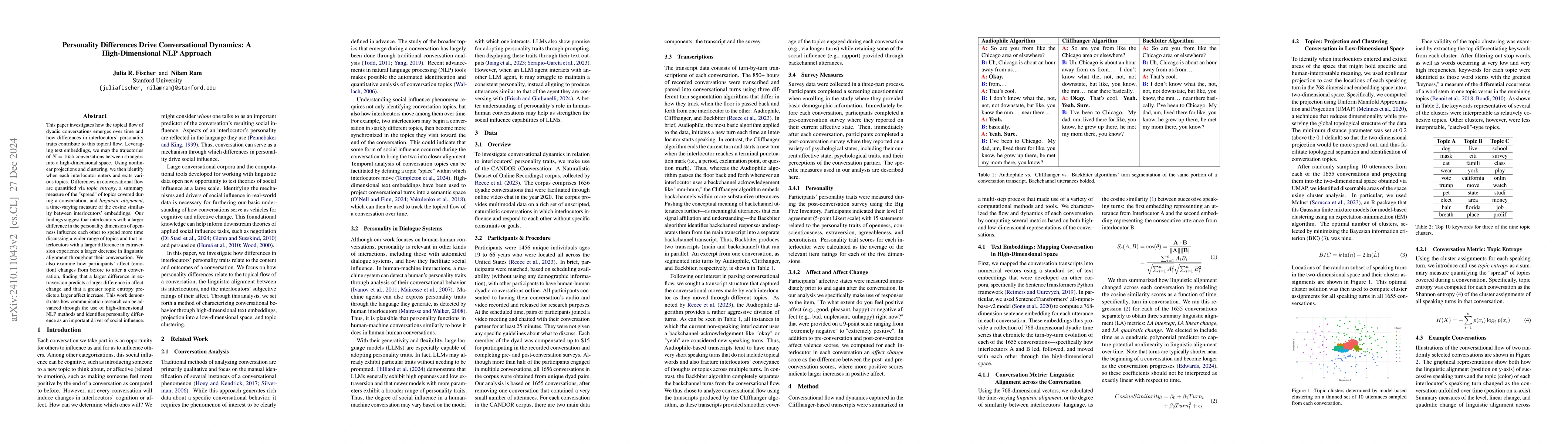 Thumbnail for Personality Differences Drive Conversational Dynamics: A
  High-Dimensional NLP Approach