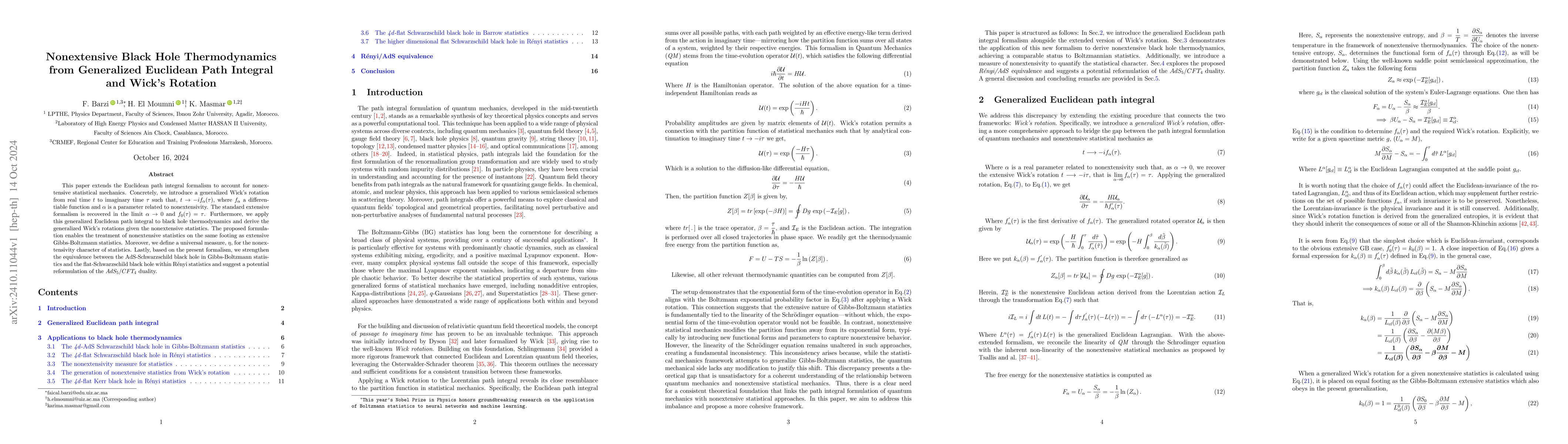 Thumbnail for Nonextensive Black Hole Thermodynamics from Generalized Euclidean Path
  Integral and Wick's Rotation