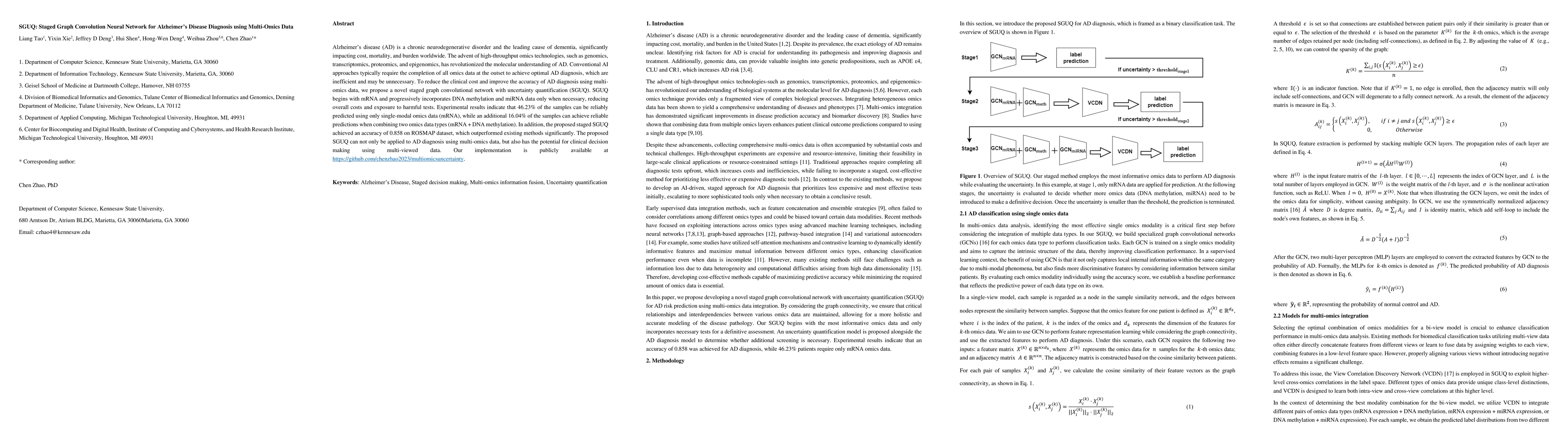 Thumbnail for SGUQ: Staged Graph Convolution Neural Network for Alzheimer's Disease
  Diagnosis using Multi-Omics Data