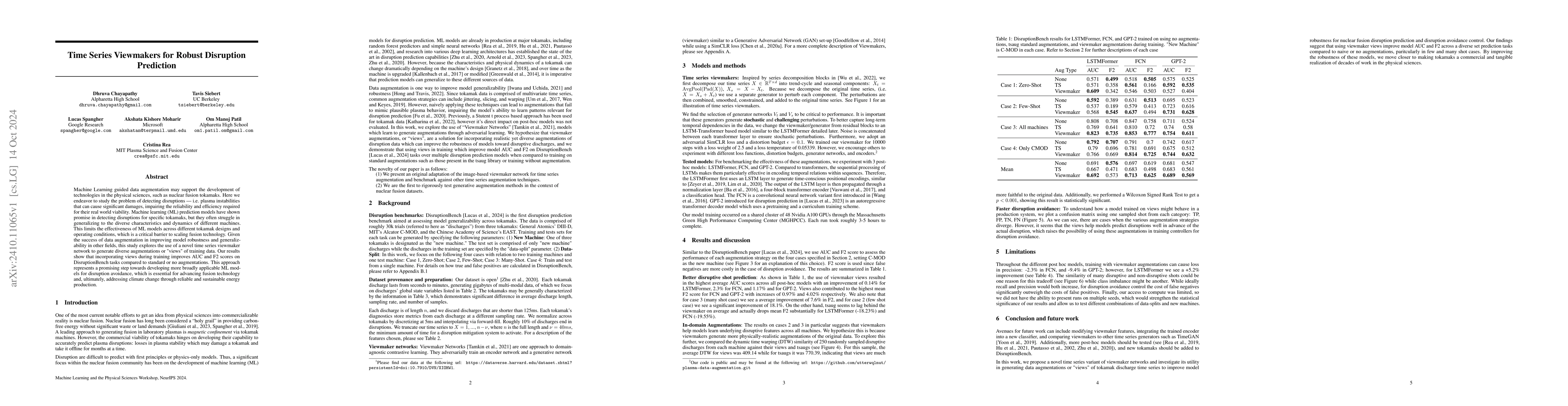 Thumbnail for Time Series Viewmakers for Robust Disruption Prediction