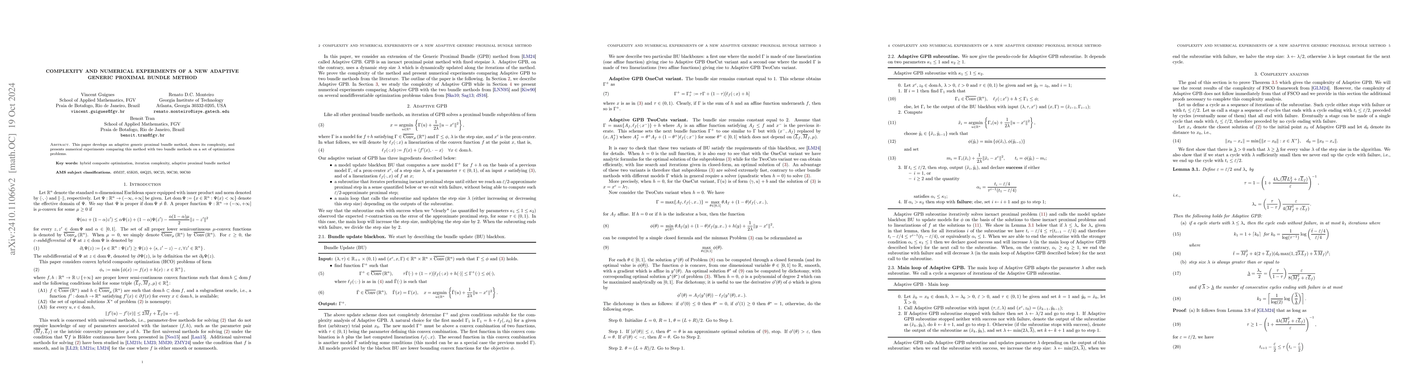 Thumbnail for Complexity and numerical experiments of a new adaptive generic proximal
  bundle method