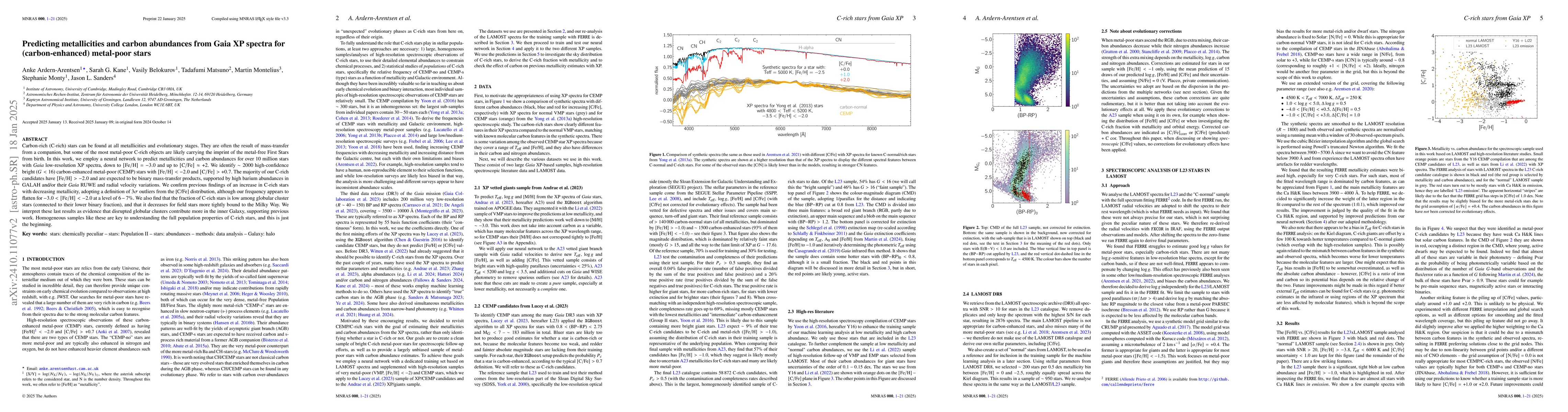 Thumbnail for Predicting metallicities and carbon abundances from Gaia XP spectra for
  (carbon-enhanced) metal-poor stars
