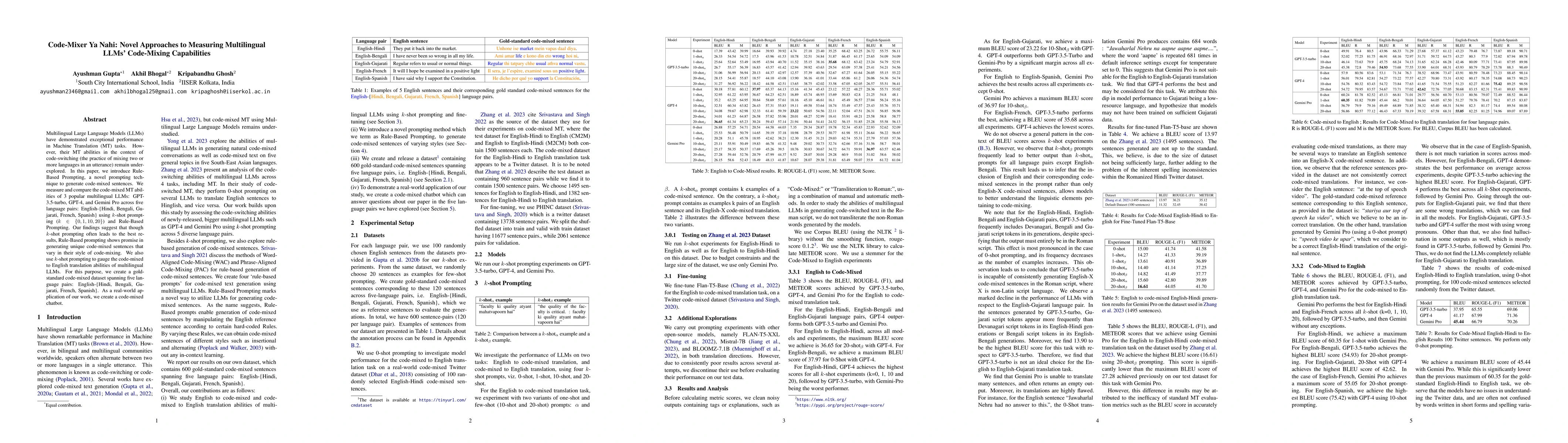 Thumbnail for Code-Mixer Ya Nahi: Novel Approaches to Measuring Multilingual LLMs'
  Code-Mixing Capabilities