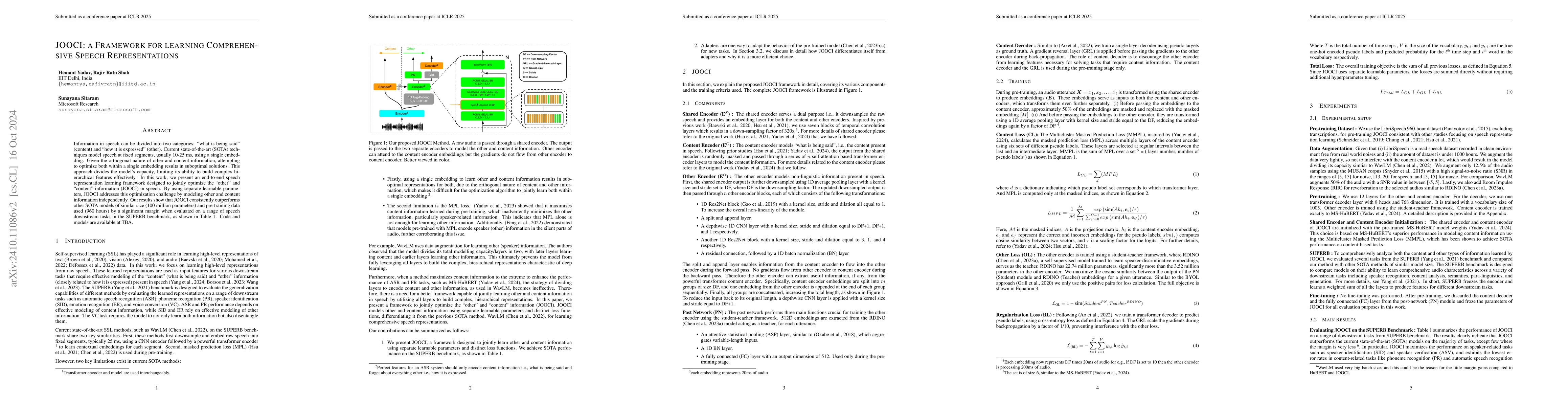 Thumbnail for JOOCI: a Framework for Learning Comprehensive Speech Representations