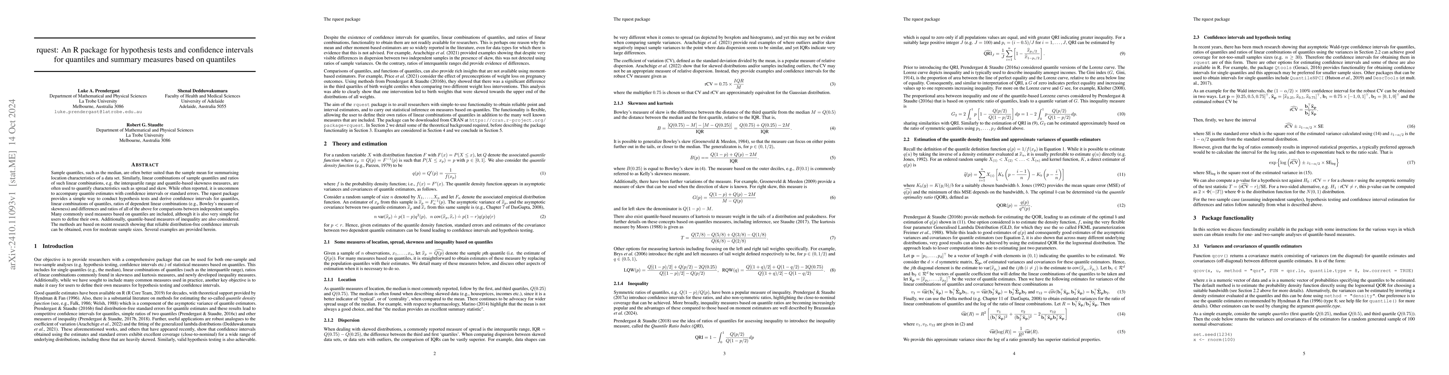 Thumbnail for rquest: An R package for hypothesis tests and confidence intervals for
  quantiles and summary measures based on quantiles
