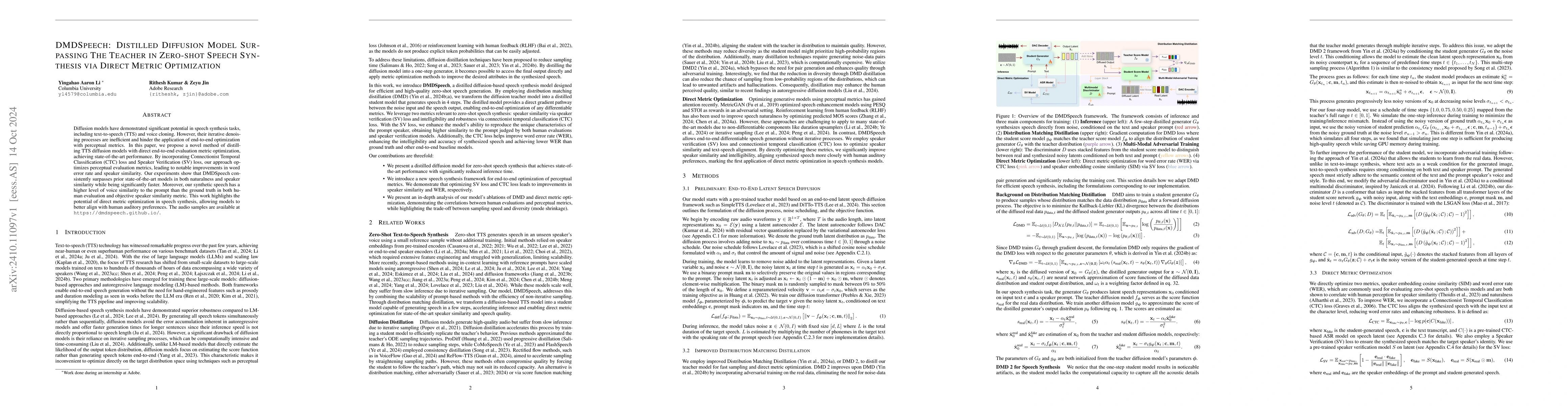 Thumbnail for DMDSpeech: Distilled Diffusion Model Surpassing The Teacher in Zero-shot
  Speech Synthesis via Direct Metric Optimization
