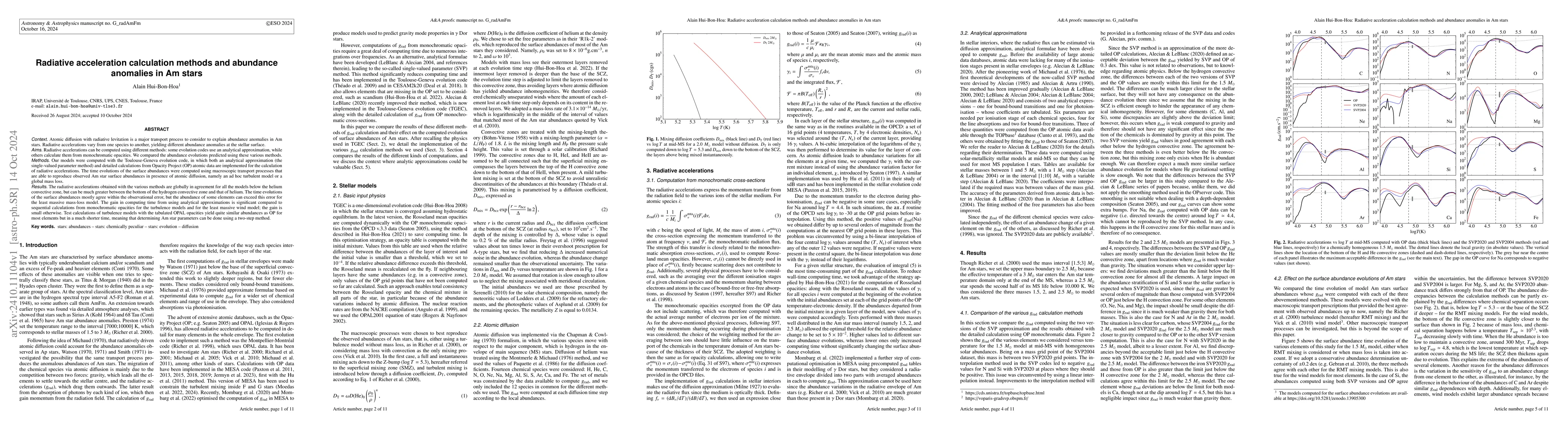 Thumbnail for Radiative acceleration calculation methods and abundance anomalies in Am
  stars
