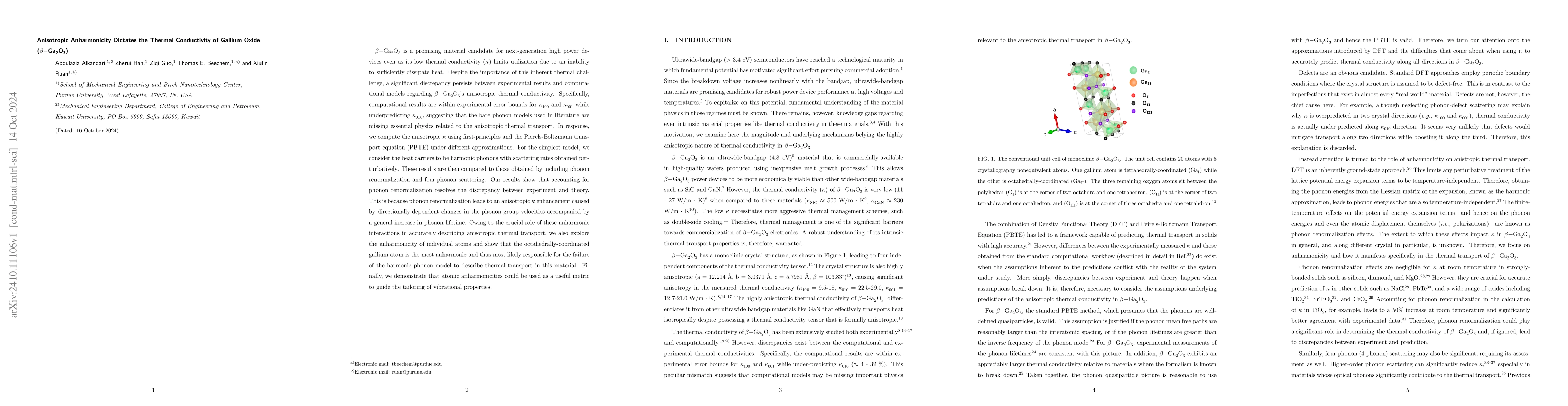 Thumbnail for Anisotropic Anharmonicity Dictates the Thermal Conductivity of Gallium
  Oxide ($β-Ga_2O_3$)