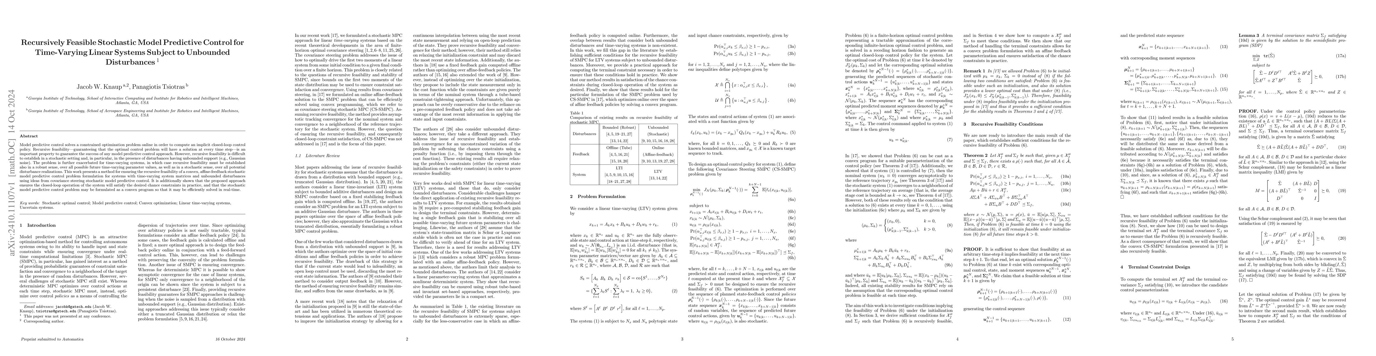 Thumbnail for Recursively Feasible Stochastic Model Predictive Control for
  Time-Varying Linear Systems Subject to Unbounded Disturbances