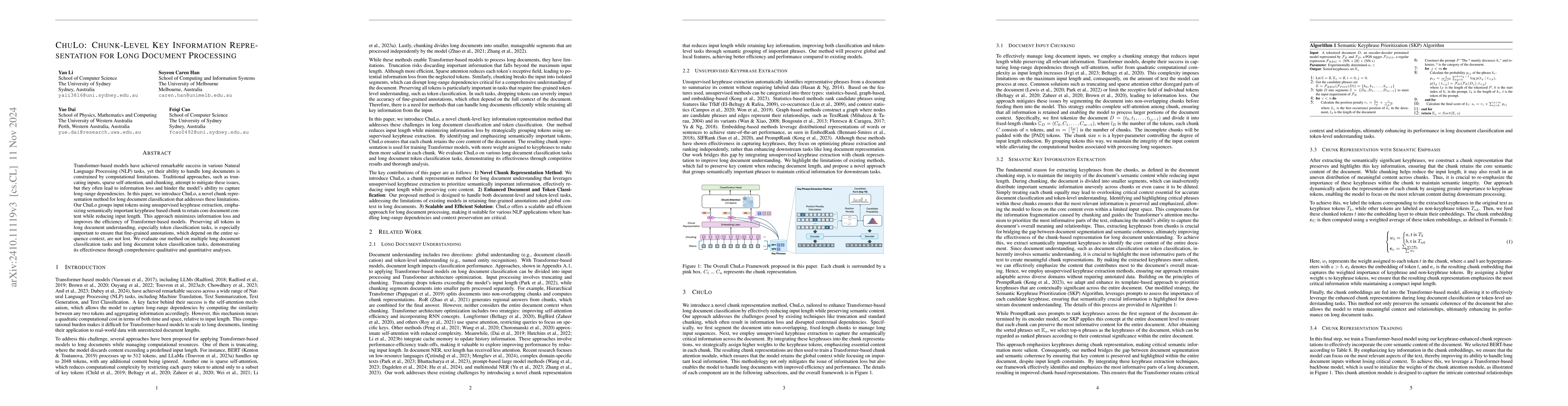 Thumbnail for ChuLo: Chunk-Level Key Information Representation for Long Document
  Processing