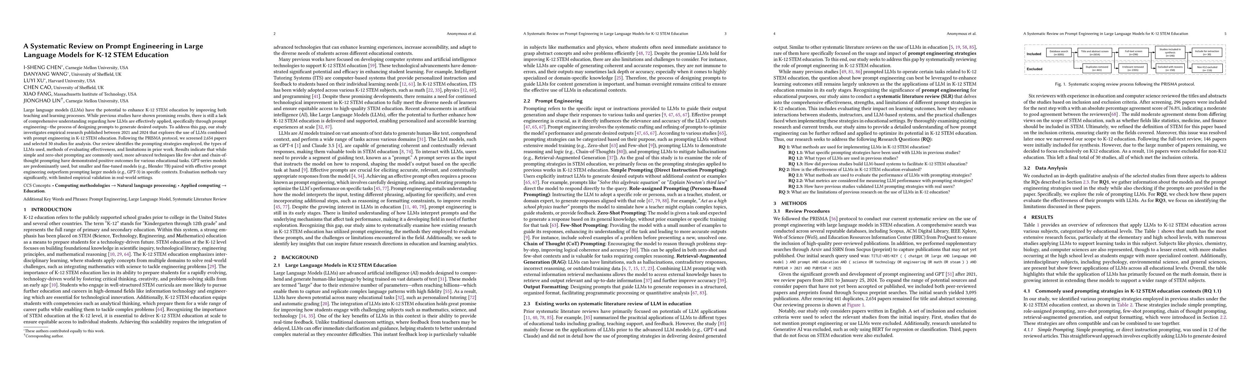 Thumbnail for A Systematic Review on Prompt Engineering in Large Language Models for
  K-12 STEM Education