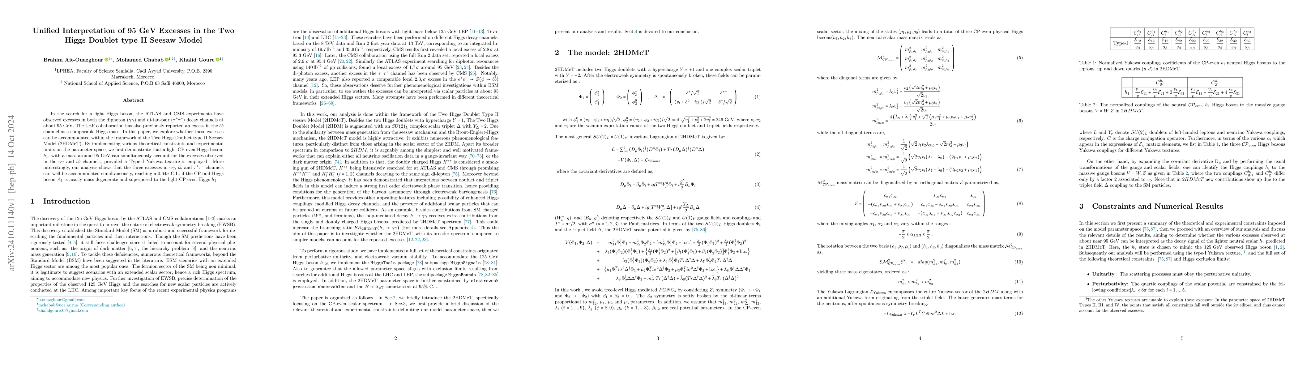 Thumbnail for Unified Interpretation of 95 GeV Excesses in the Two Higgs Doublet type
  II Seesaw Model