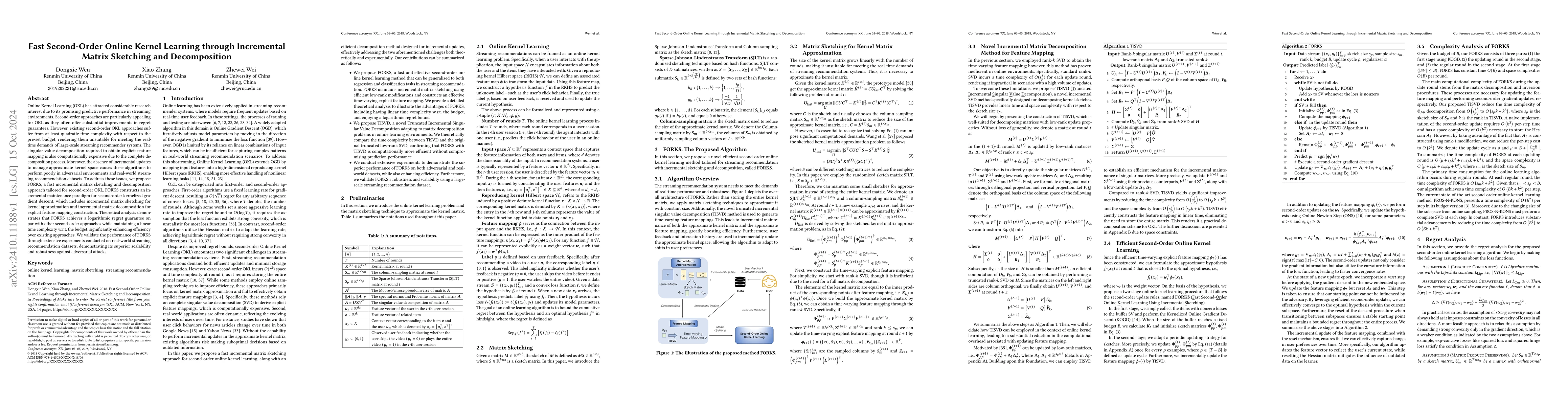 Thumbnail for Fast Second-Order Online Kernel Learning through Incremental Matrix
  Sketching and Decomposition