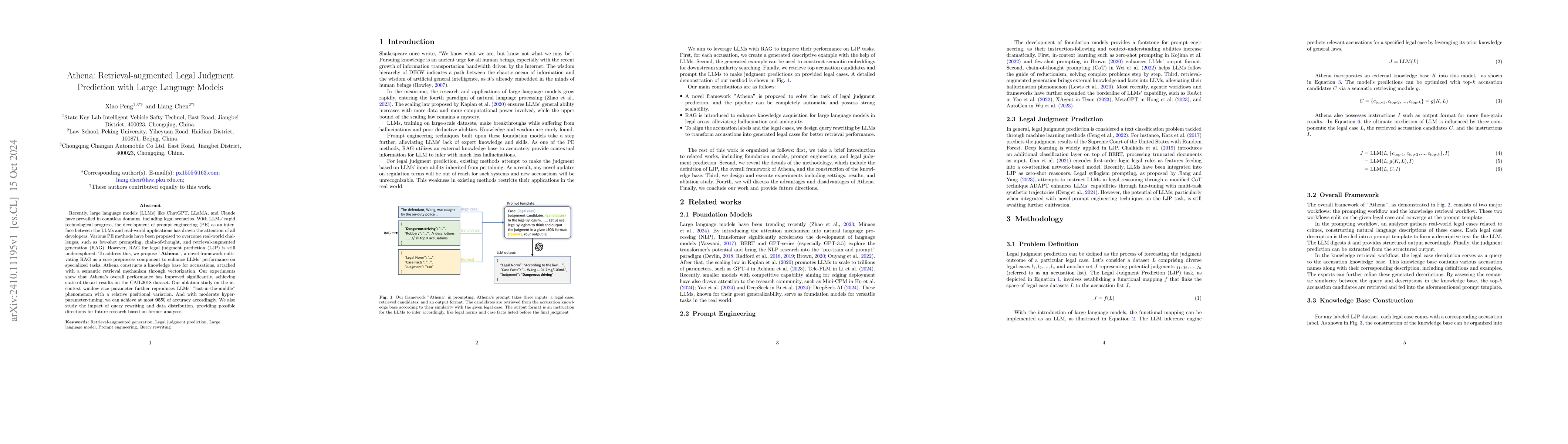 Thumbnail for Athena: Retrieval-augmented Legal Judgment Prediction with Large
  Language Models