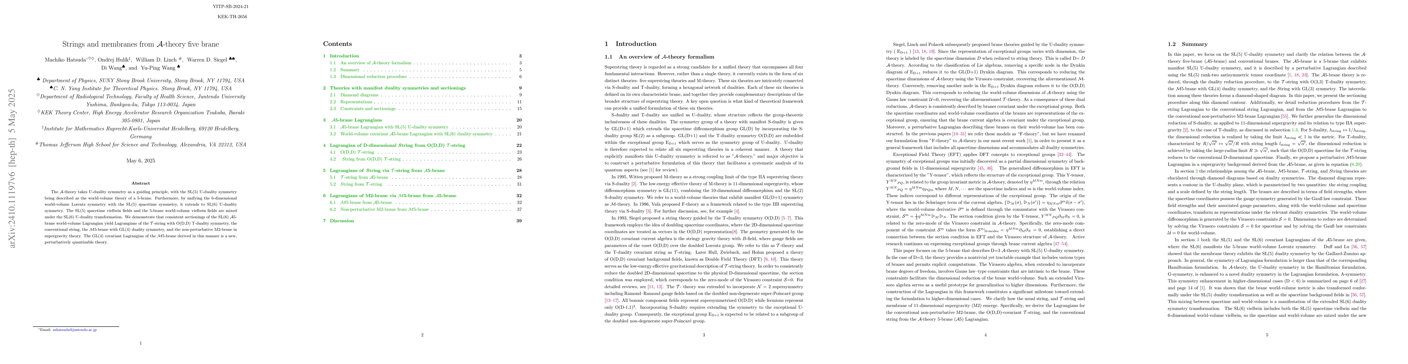 Thumbnail for Strings and membranes from $\mathcal{A}$-theory five brane