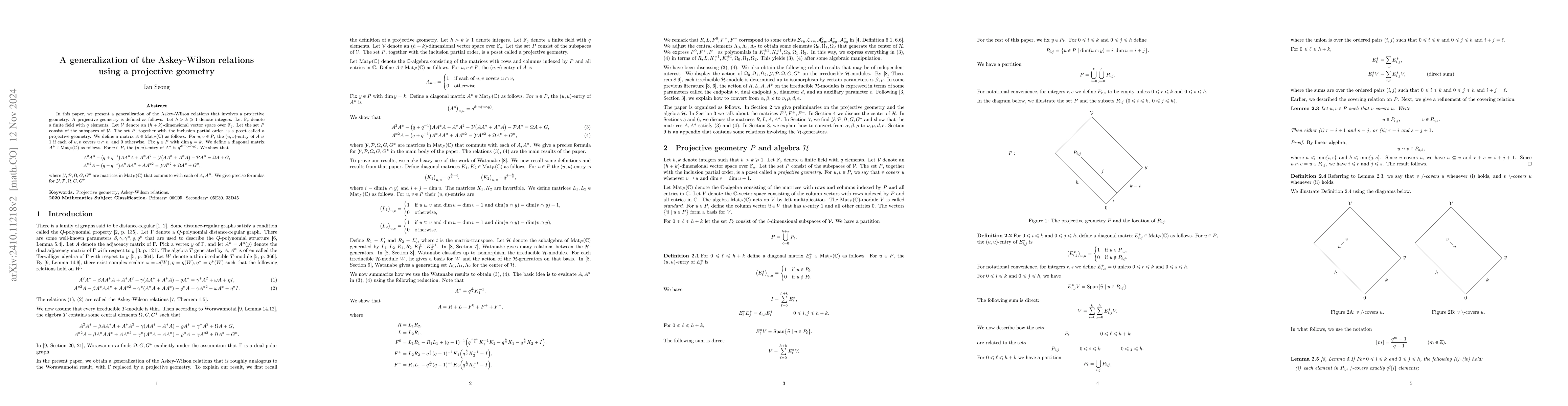 Thumbnail for A generalization of the Askey-Wilson relations using a projective
  geometry
