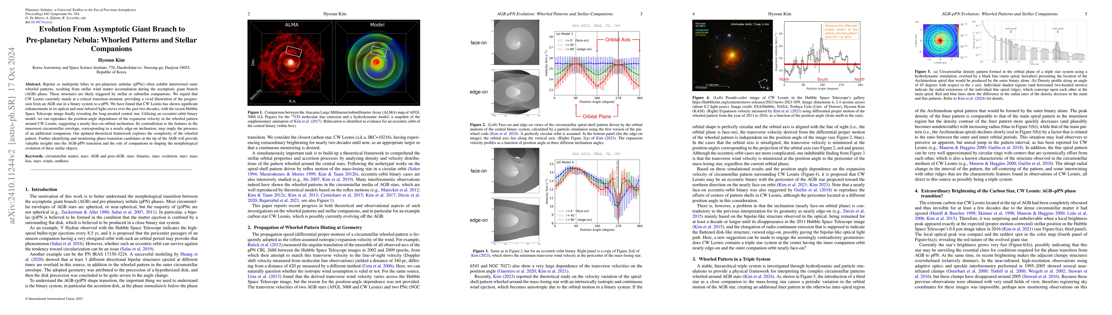 Thumbnail for Evolution From Asymptotic Giant Branch to Pre-planetary Nebula: Whorled
  Patterns and Stellar Companions