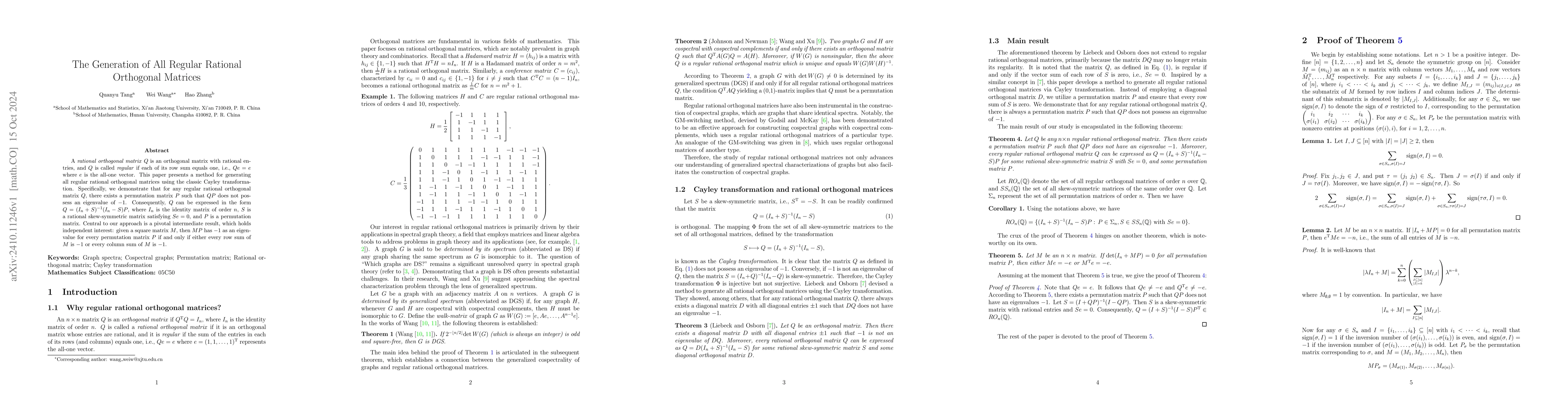 Thumbnail for The Generation of All Regular Rational Orthogonal Matrices
