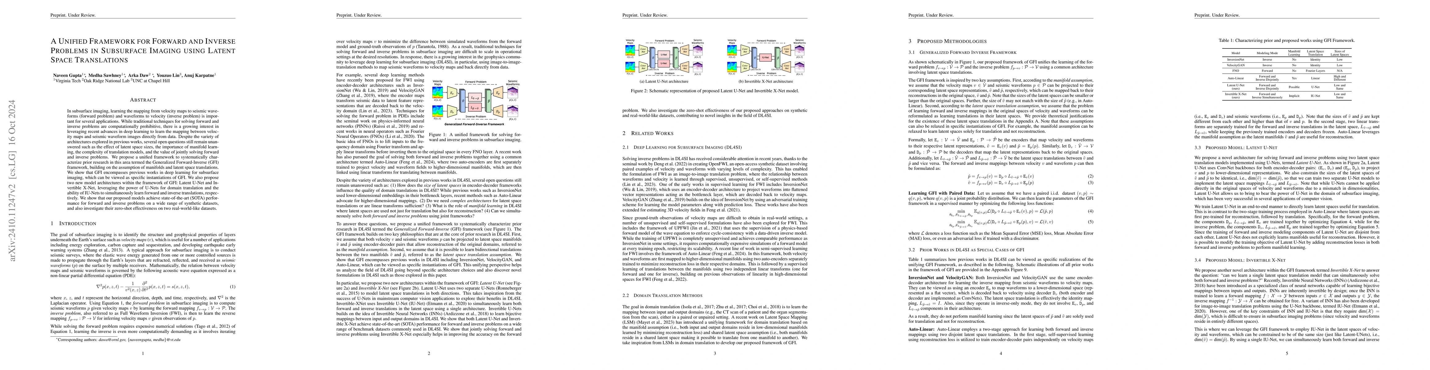 Thumbnail for A Unified Framework for Forward and Inverse Problems in Subsurface
  Imaging using Latent Space Translations