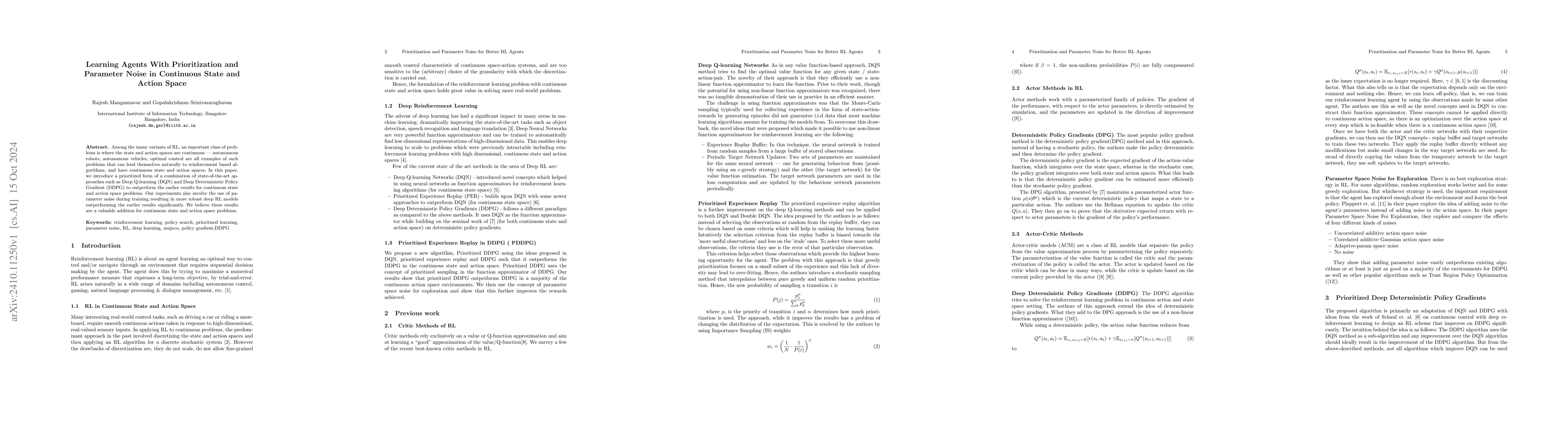 Thumbnail for Learning Agents With Prioritization and Parameter Noise in Continuous
  State and Action Space