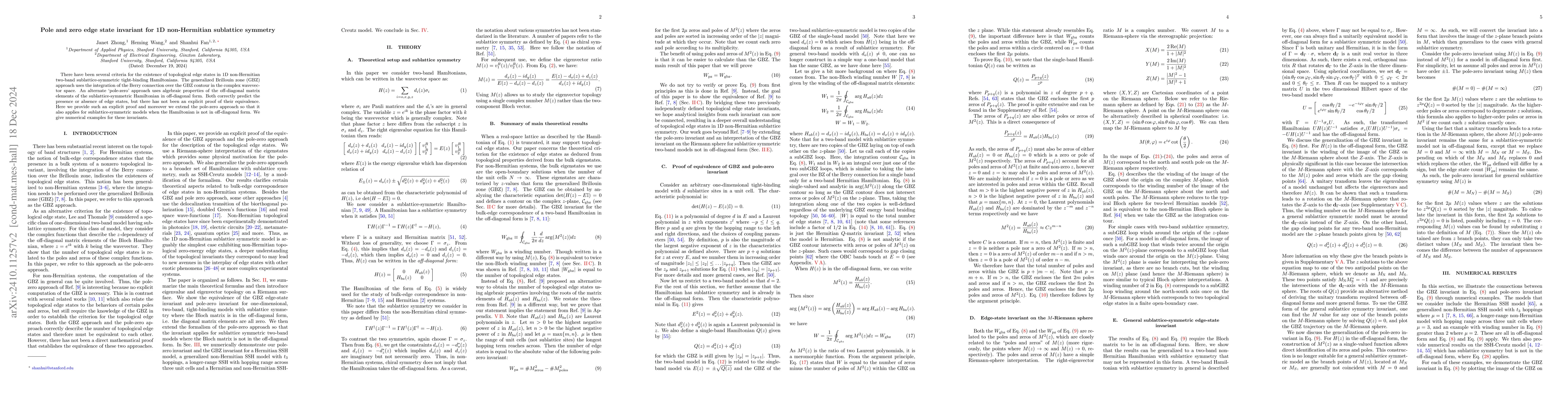 Thumbnail for Pole and zero edge state invariant for 1D non-Hermitian sublattice
  symmetry