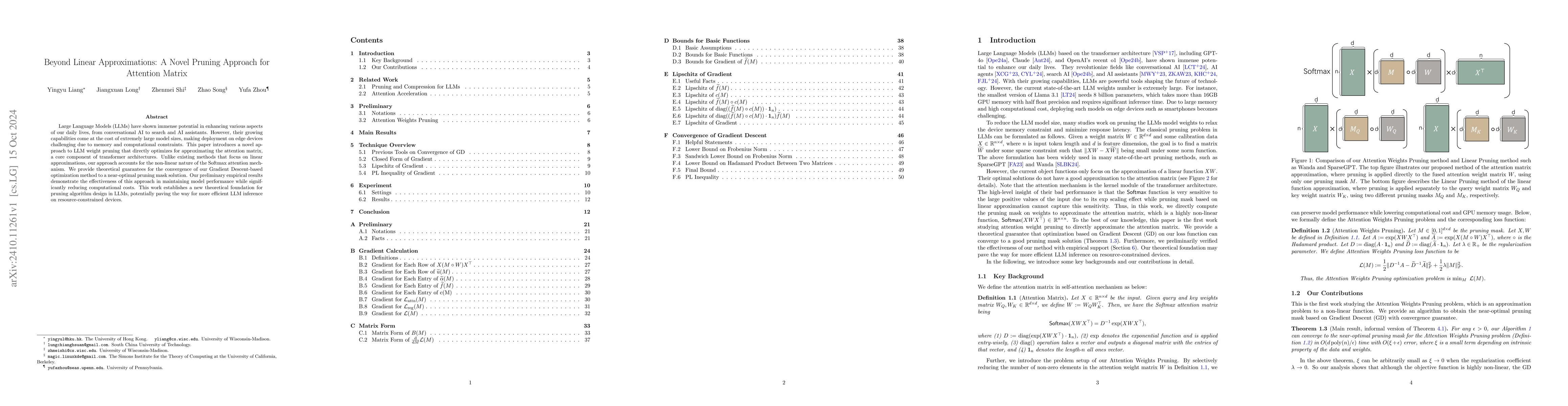 Thumbnail for Beyond Linear Approximations: A Novel Pruning Approach for Attention
  Matrix