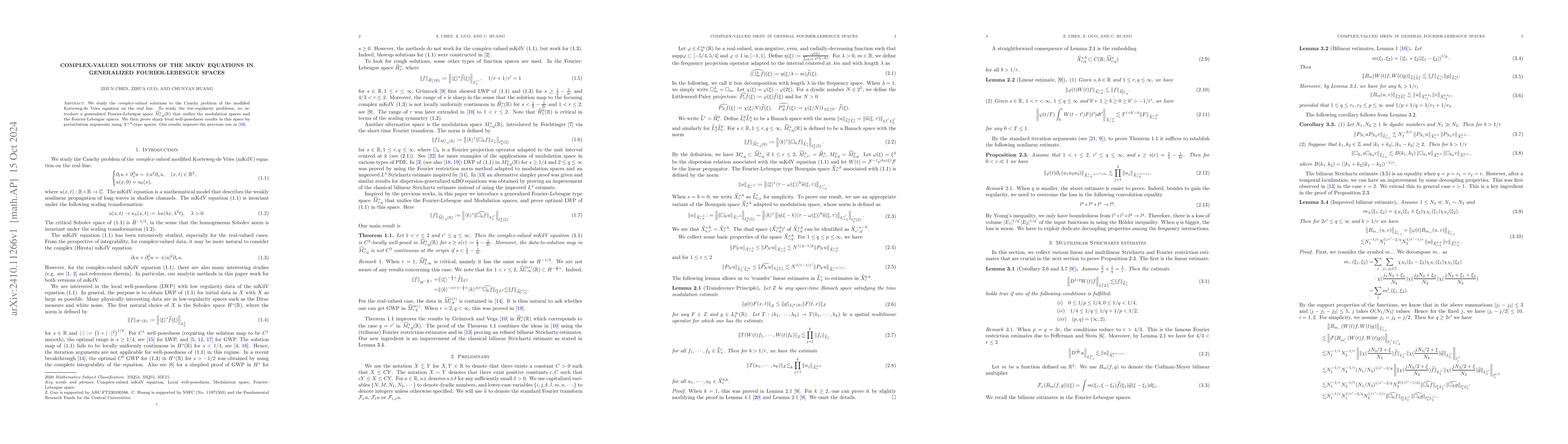 Thumbnail for Complex-valued solutions of the mKdV equations in generalized
  Fourier-Lebesgue spaces