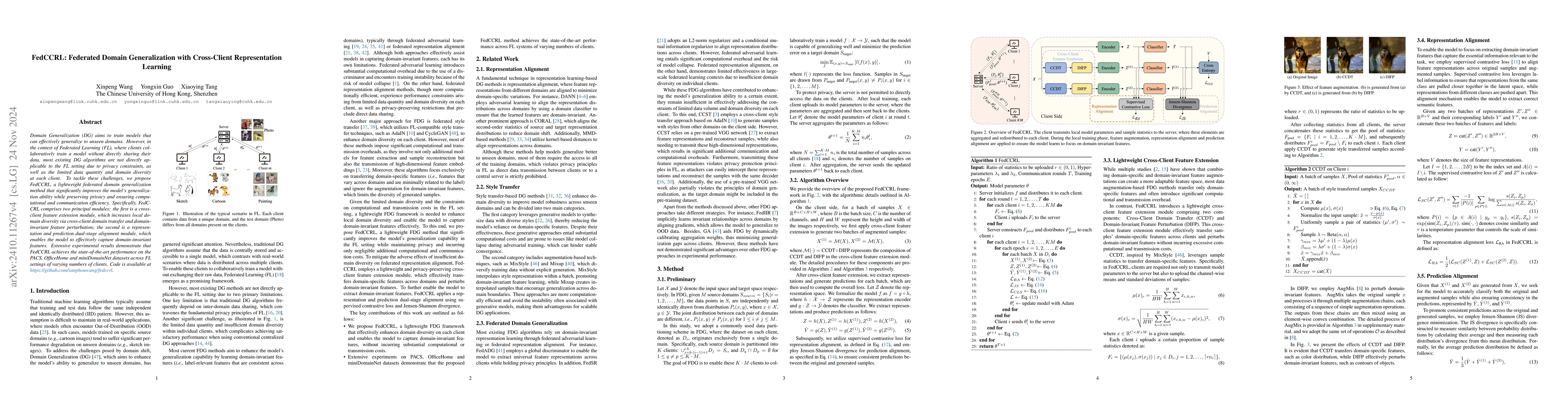 Thumbnail for FedCCRL: Federated Domain Generalization with Cross-Client
  Representation Learning