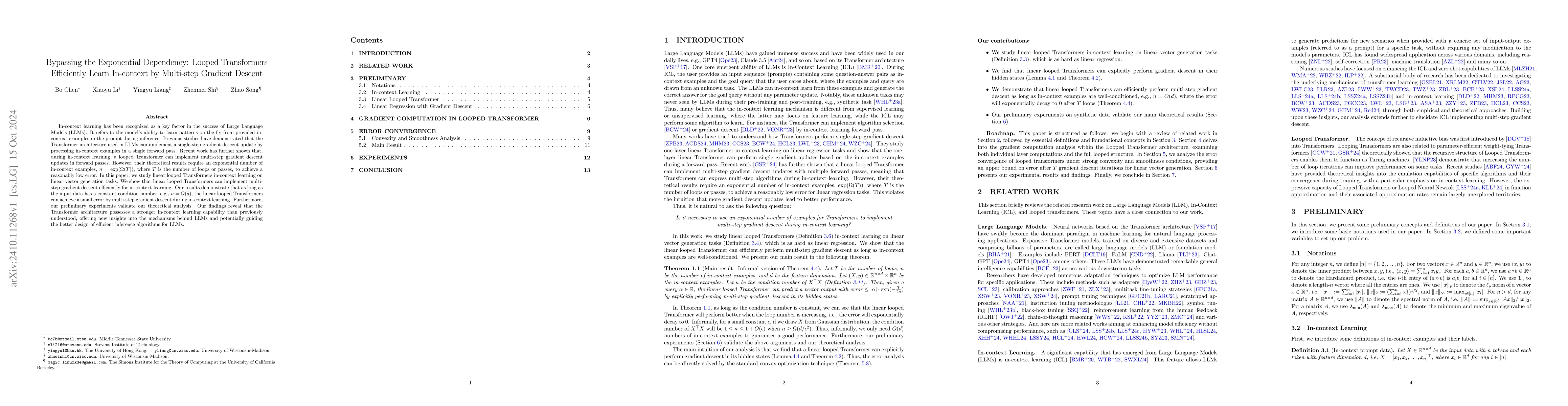 Thumbnail for Bypassing the Exponential Dependency: Looped Transformers Efficiently
  Learn In-context by Multi-step Gradient Descent