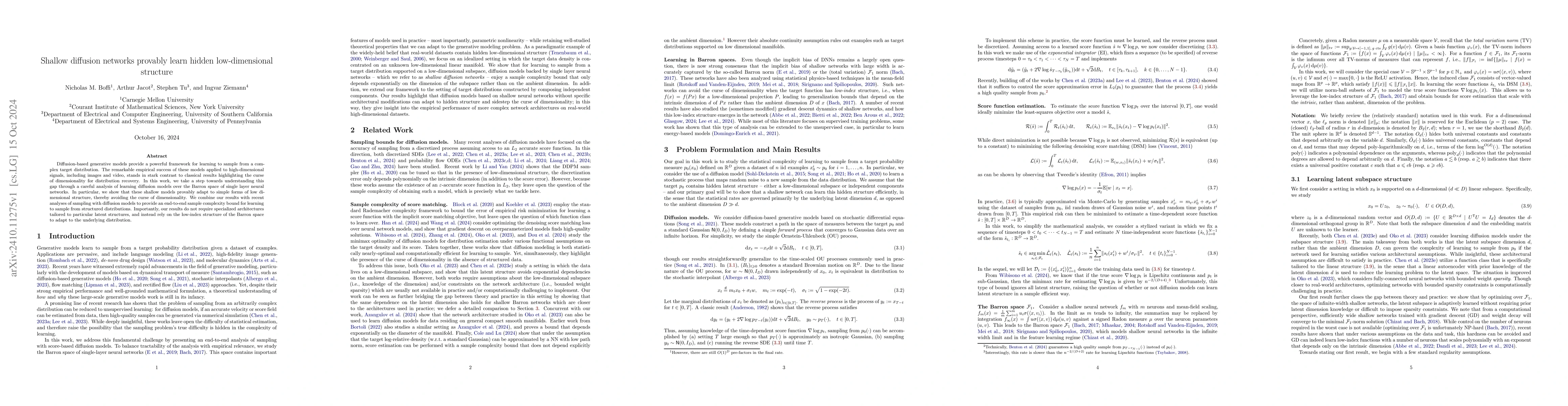 Thumbnail for Shallow diffusion networks provably learn hidden low-dimensional
  structure