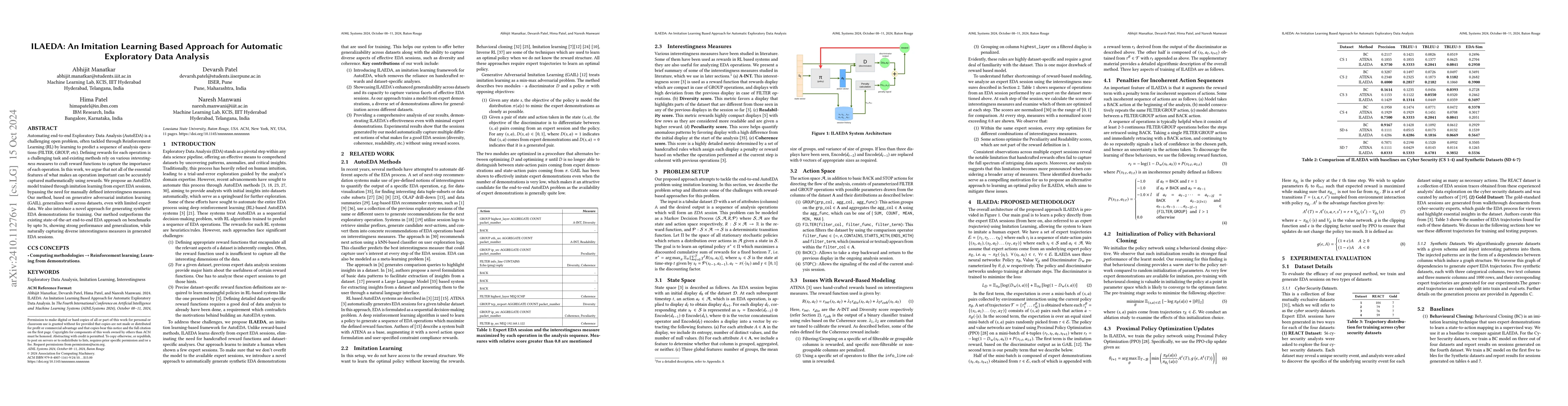 Thumbnail for ILAEDA: An Imitation Learning Based Approach for Automatic Exploratory
  Data Analysis