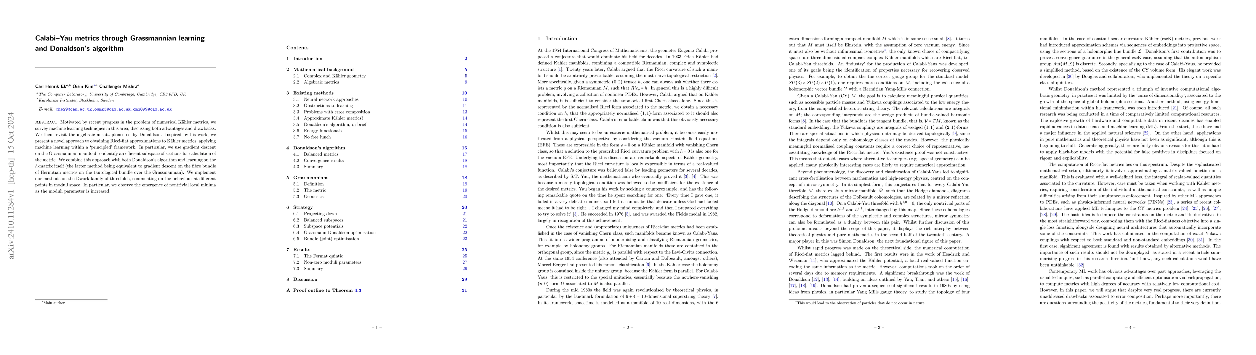 Thumbnail for Calabi-Yau metrics through Grassmannian learning and Donaldson's
  algorithm