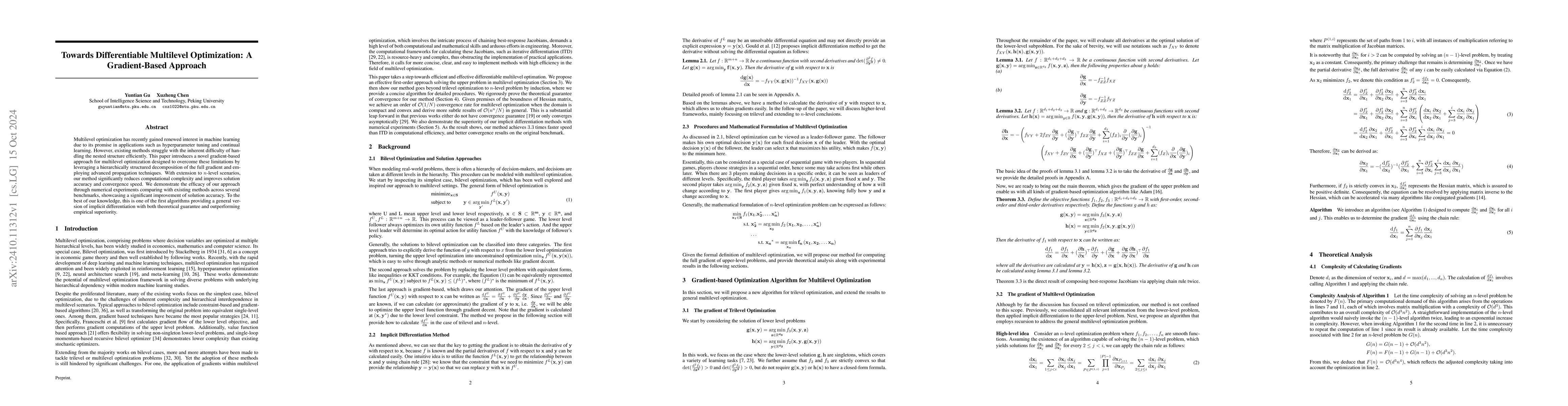 Thumbnail for Towards Differentiable Multilevel Optimization: A Gradient-Based
  Approach