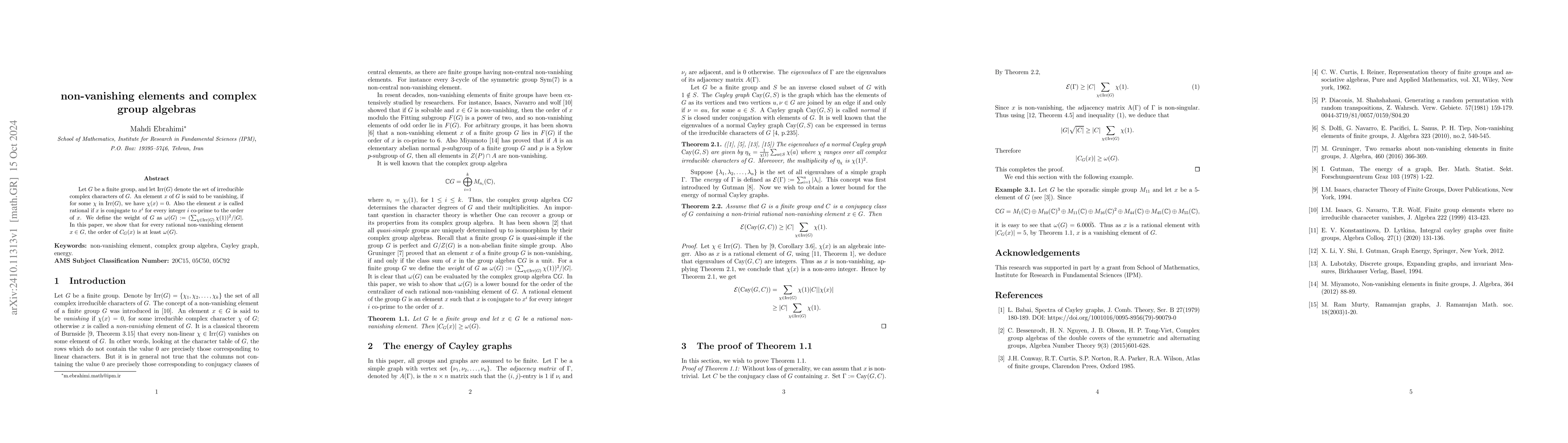 Thumbnail for Non-vanishing elements and complex group algebras
