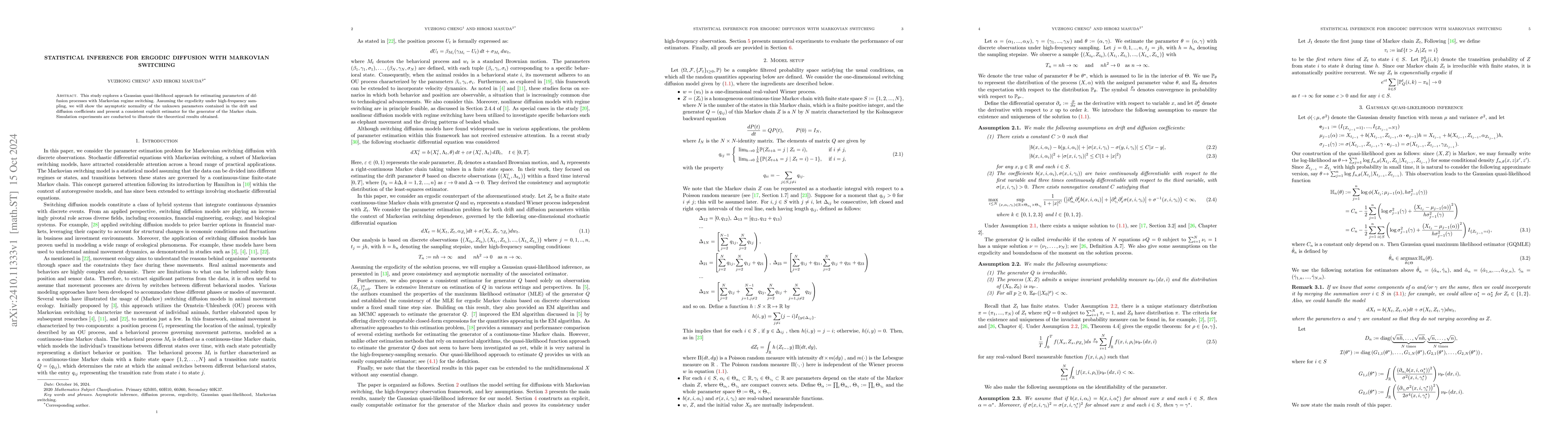 Thumbnail for Statistical inference for ergodic diffusion with Markovian switching