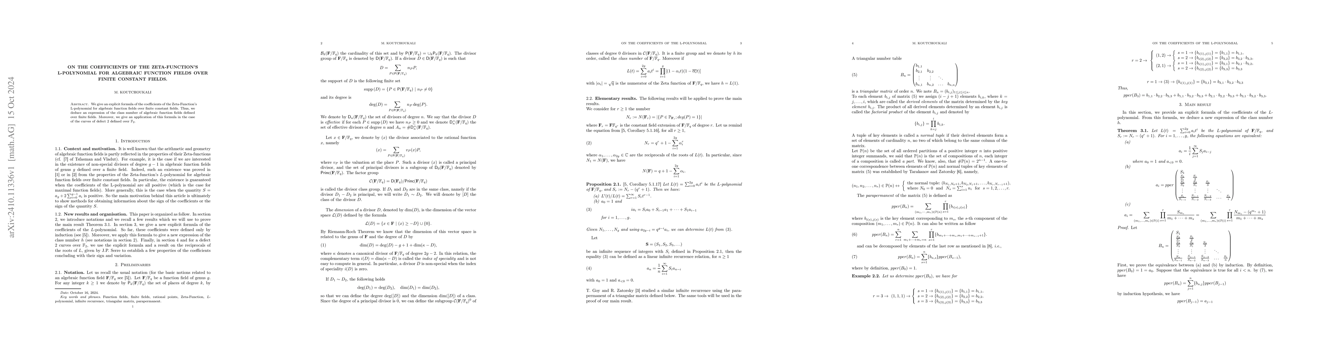 Thumbnail for On the coefficients of the Zeta-function's L-polynomial for algebraic
  function fields over finite constant fields