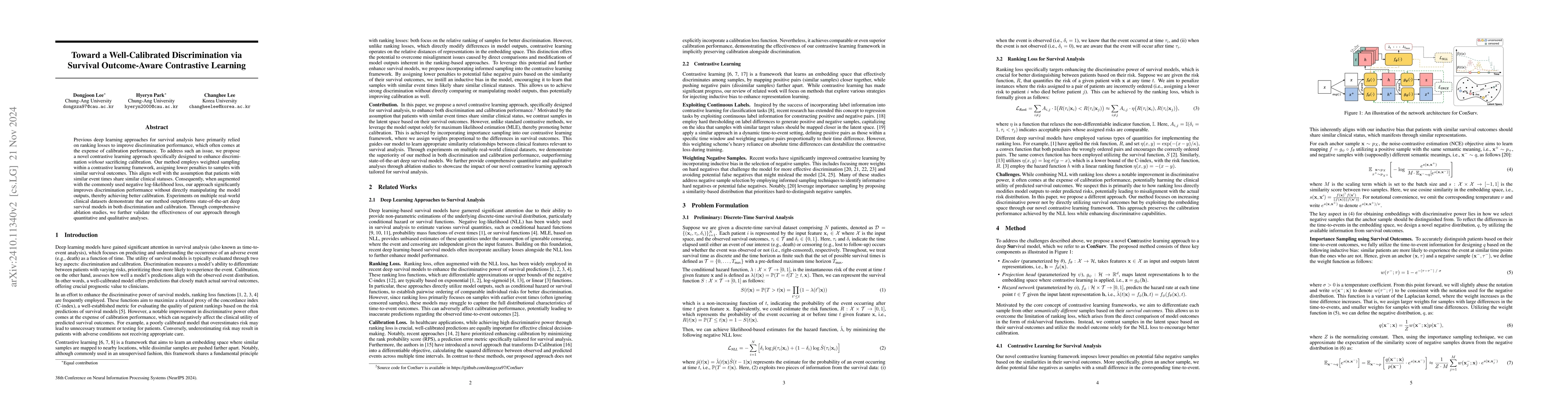 Thumbnail for Toward a Well-Calibrated Discrimination via Survival Outcome-Aware
  Contrastive Learning