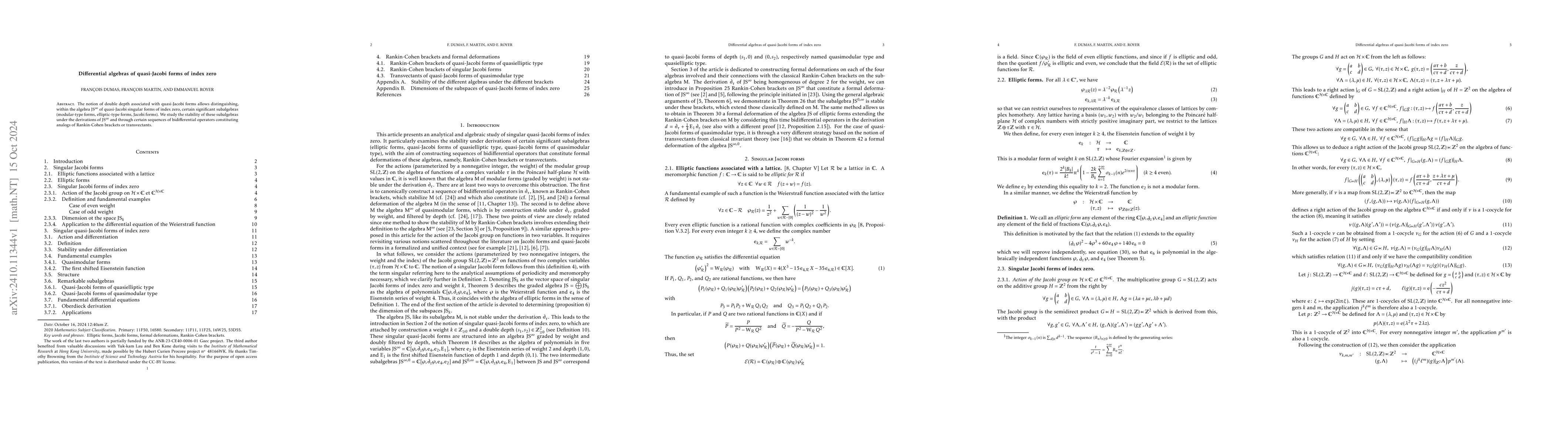 Thumbnail for Differential algebras of quasi-Jacobi forms of index zero