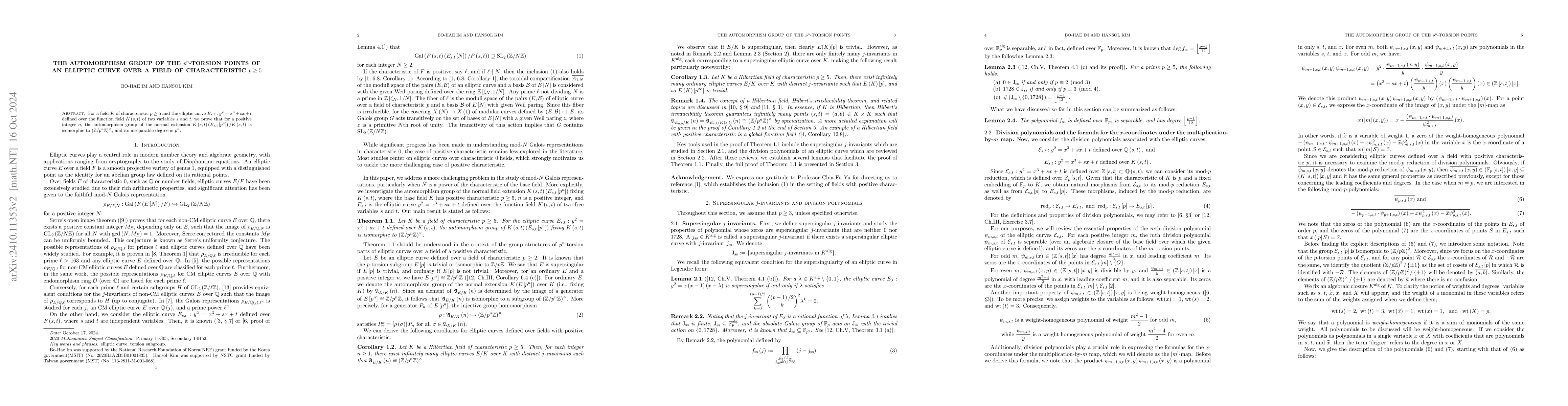 Thumbnail for The automorphism group of the $p^{n}$-torsion points of an elliptic
  curve over a field of characteristic $p \ge 5$
